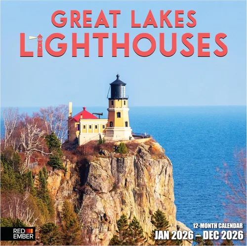 RED EMBER Great Lakes Lighthouses 2026 - Calendario de pared de 12 meses, 12 x 24 pulgadas, abierto, papel grueso y resistente, regalo de