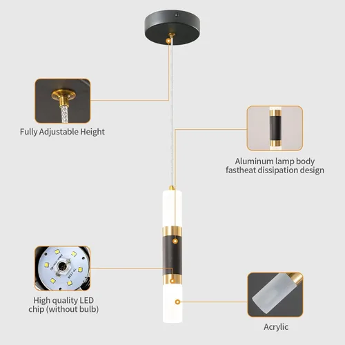 Miniatura 5 de Lámpara moderna para isla de cocina, regulable, luz LED negra, mini lámpara colgante para dormitorio, mesita de noche, color negro y dorado