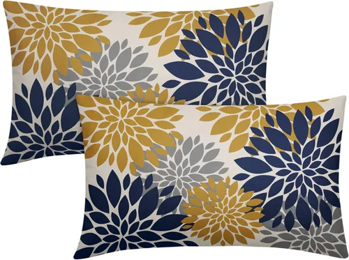 Miniatura 101 de Fundas de Almohada Azul Aguamarina 16X16 Pulgadas Juego de 2, Flores de Dalia Primavera Verano Floral Crema Fundas de Almohada Decorativas
