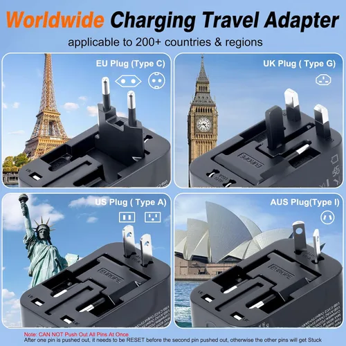 Miniatura 2 de Adaptador de viaje universal cargador rápido, adaptador de enchufe mundial 2 USB C PD3.0 y 2 USB-A carga rápida, todo en uno adaptador de corriente