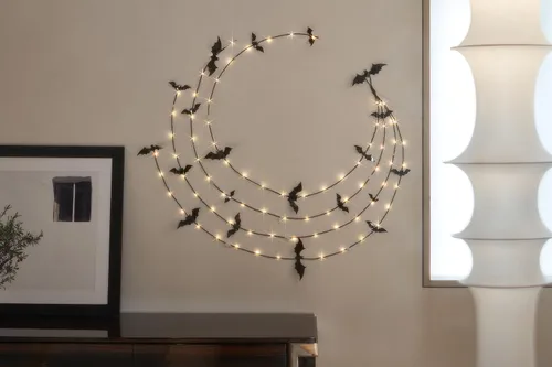 Miniatura 5 de LITBLOOM Guirnalda de Halloween con luces de 6 pies, 80 luces de hadas naranjas y blancas cálidas, guirnalda negra iluminada, funciona
