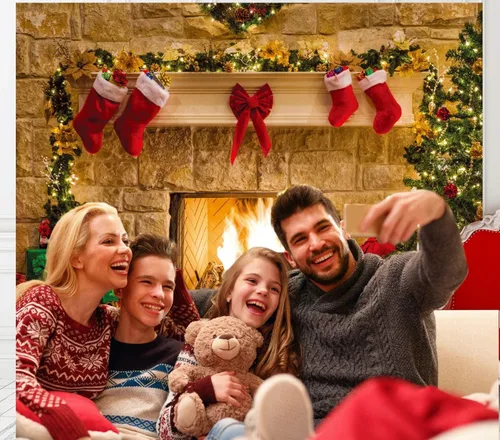 Miniatura 5 de Fondos de fotografía de Navidad, fondo de decoración de chimenea de Navidad para niños, para estudio fotográfico (11209), 7x5 pies