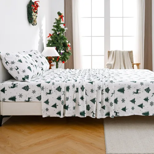 Miniatura 41 de Viviland Juego de sábanas de microforro polar tamaño matrimonial, sábanas ajustadas tipo franela para Navidad con bolsillo de 15" de profundidad