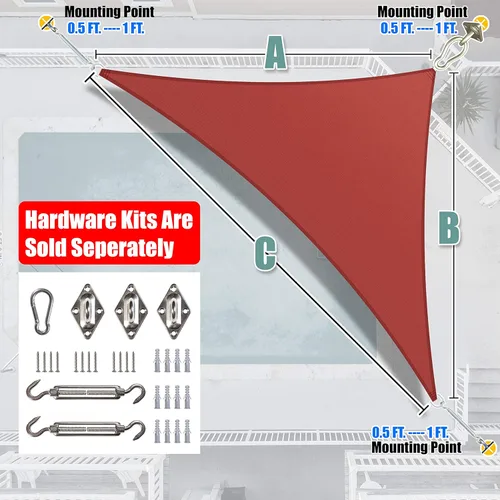Miniatura 6 de Amgo Vela de Sombra Solar Triangular Derecha Roja de 24' x 24' x 33.9' Toldo Exterior UPF50+ AGTAPRT24, 95% Bloqueo UV, Permeable al Agua y Aire