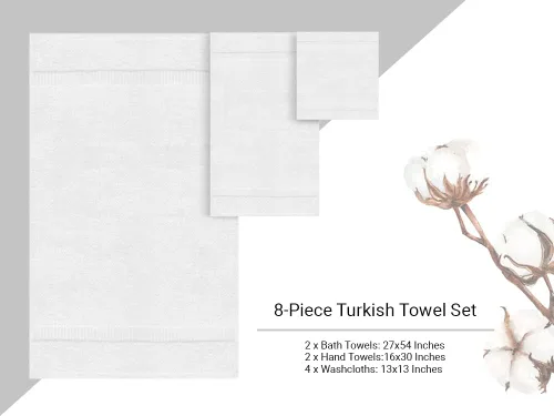 Miniatura 36 de Towel Bazaar Juego de toallas turcas de 8 piezas, 100% algodón de alta calidad, toallas de lujo, súper suaves y absorbentes, uso perfecto para baño