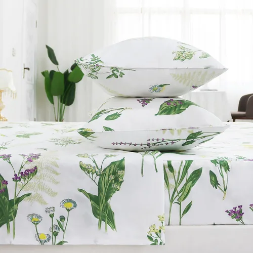 Miniatura 24 de FADFAY Juego de sábanas de cama con estampado floral amarillo, de algodón, tamaño King, suaves, transpirables, estilo Shabby Coquette, con bolsillo