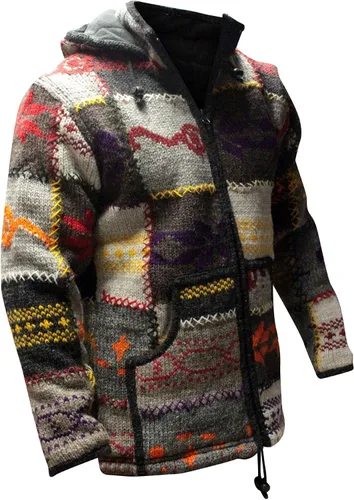 Miniatura 5 de Shopoholic Fashion Chaqueta de invierno para hombre, diseño de retazos, cuello alto, estilo hippie bohemio, multicolor