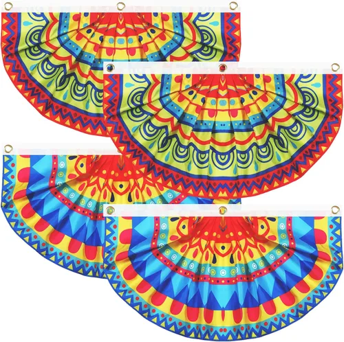 4 banderas de fiesta mexicana para decoración de fiesta de semicírculo, bandera plisada del Cinco de Mayo para festivales mexicanos, carnavales,