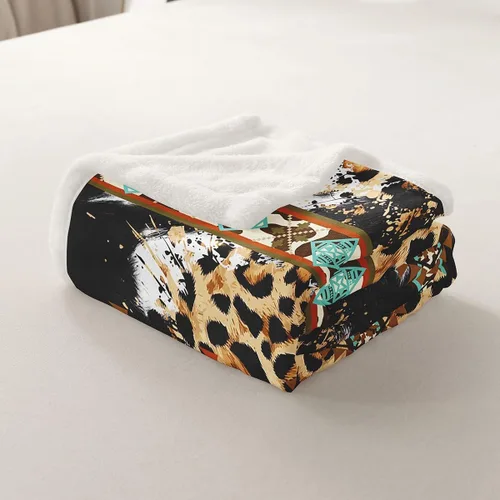 Miniatura 7 de Erosebridal Manta de forro polar de piel de vaca con estampado de leopardo marrón, manta occidental de 50 x 60 pulgadas, manta con estampado de vaca