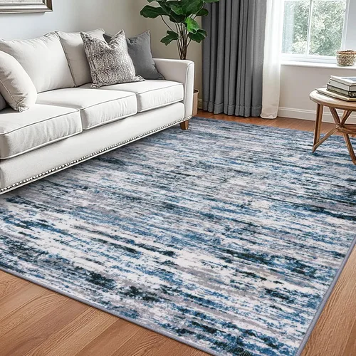 Miniatura 35 de Lansny Alfombra moderna abstracta de 2 x 5 pies, color negro, gris, blanco, lavable, alfombra de entrada para cocina, alfombra antideslizante suave