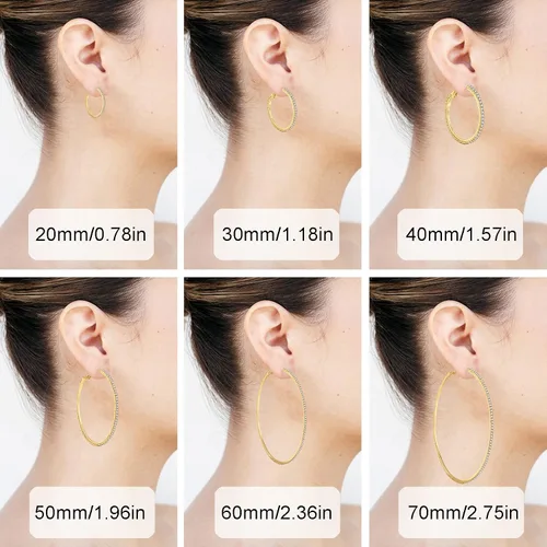 Miniatura 5 de MOROTOLE Aretes de aro de oro de 14 quilates con diamantes de imitación, finos, grandes, hipoalergénicos, para mujeres y niñas, regalos de joyería