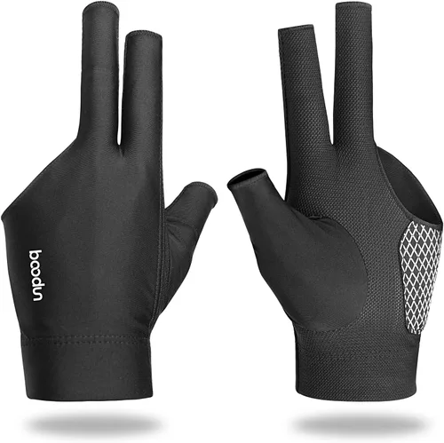 YFY Guante de Billar de 3 Dedos para Mano Izquierda de Cuero Azul Adulto Unisex Jugadores de Billar Deportivo Compacto Fácil de Poner Guante de Negro