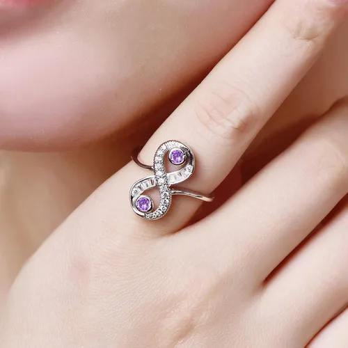 Miniatura 38 de Narica Anillo de 21 piedras chapadas en plata, apilables, corte redondo, zafiro azul, circonita cúbica, relleno de circonita cúbica, halo