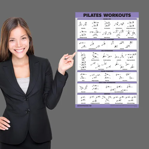 Miniatura 2 de QuickFit Póster de ejercicios de pilates - Ejercicios de esterilla de pilates (laminado, 18 x 24 pulgadas), Sala de estudio