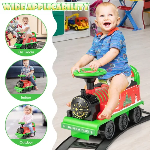 Miniatura 9 de OLAKIDS Tren para niños con pista, juguete eléctrico de 6V con luces y sonidos, reposapiés retráctil, almacenamiento debajo del asiento, tema