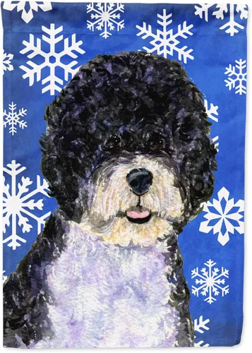 Miniatura 240 de Caroline's Treasures SC9374GF Bulldog English Snow flakes Holiday Garden Flag Buzón Bandera decorativa para patio exterior, patio, obras de arte