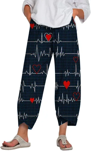 Miniatura 2 de Sharemen Pantalones de verano para mujer, pantalones largos de lino, cómodos, de algodón, casual, con estampado de bolsillo, cintura alta