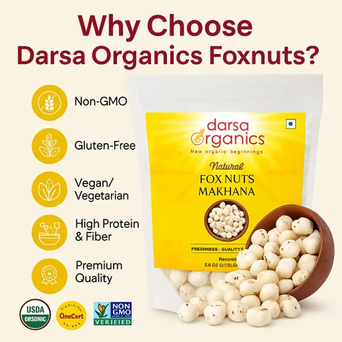 Miniatura 7 de Darsa Organics Nueces crudas de 3.5 onzas Semillas de loto sin tostar y sin sal (Makhana) – Asado en casa para un aperitivo bajo en calorías