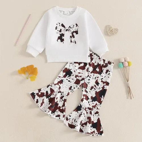 Miniatura 2 de Kaipiclos Ropa occidental para bebé niña, con lindo estampado con volantes, manga larga, pantalones para otoño e invierno, trajes de vaquera