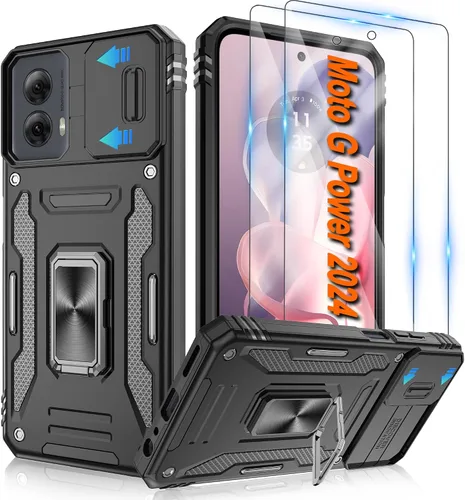 Miniatura 17 de Atump Funda para Motorola Moto G Play 2024 (4G) con [paquete de 2] protector de pantalla HD y cubierta para cámara deslizante, soporte de anillo