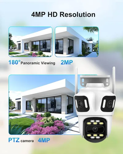 Miniatura 5 de Cámara de seguridad para exteriores de triple lente WiFi de 9 MP, tres cámaras en una, panorámica/inclinación de 360°, seguimiento automático