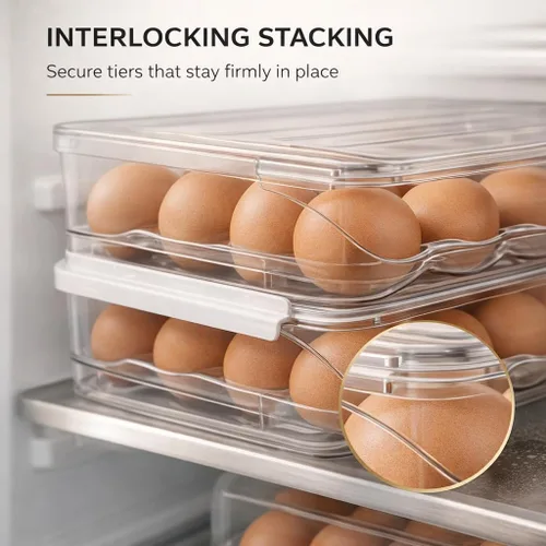Miniatura 4 de Soporte para huevos para refrigerador con dispensador automático rodante, dispensador de huevos para refrigerador, organizador de huevos apilable