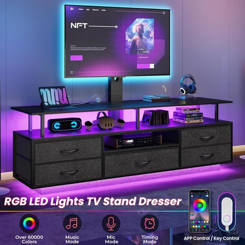 Miniatura 3 de BTHFST Soporte de TV con soporte para televisores de 32/55/65/70 pulgadas, soporte de TV LED de 51.2 pulgadas con tomas de corriente