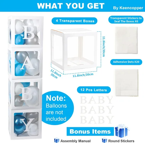 Miniatura 2 de Cajas de bebé con 12 letras para baby shower, decoraciones de baby shower para niño o niña, 4 cajas de globos transparentes bloques transparentes