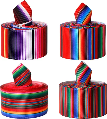 Cinta de Serape mexicano para fiesta, 4 rollos de cinta de rayas de arco iris, cinta mexicana para fiesta, cinta de grogrén colorida para envolver
