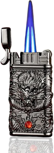 Encendedor antiguo de dragón tallado, encendedor de metal vintage, bonito estético, encendedor de antorcha con llama de chorro ajustable, resistente
