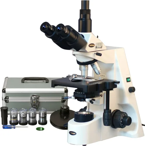 AmScope Microscopio compuesto trinocular de contraste de fase T690C-PCT200-PL, aumento 40X-2500X, oculares WH10x y WH25x Super-Widefield, objetivos