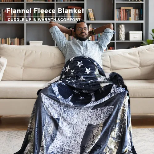 Miniatura 2 de Manta de Caza con Bandera de Ciervo Camuflado de EE.UU., Mantas de Regalo para Hombres, Manta Súper Suave, Acogedora y Cálida para Sofá, Silla