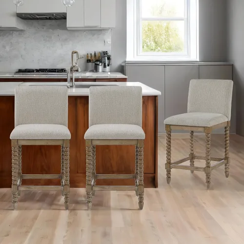 Miniatura 12 de DUHOME Taburete de mostrador de husillo con asiento acolchado de resorte, taburetes de bar de madera de granja de 26 pulgadas de altura