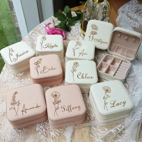 Miniatura 9 de Joyero personalizado para mujer, joyero de viaje personalizado con nombre, organizador de joyas de viaje para anillos, aretes, collares, regalos