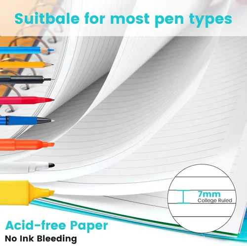 Miniatura 8 de CAGIE Cuadernos de espiral para trabajo escolar con pestañas divisorias extraíbles, cuaderno de 5 materias de 8.5 x 11 pulgadas, a rayas