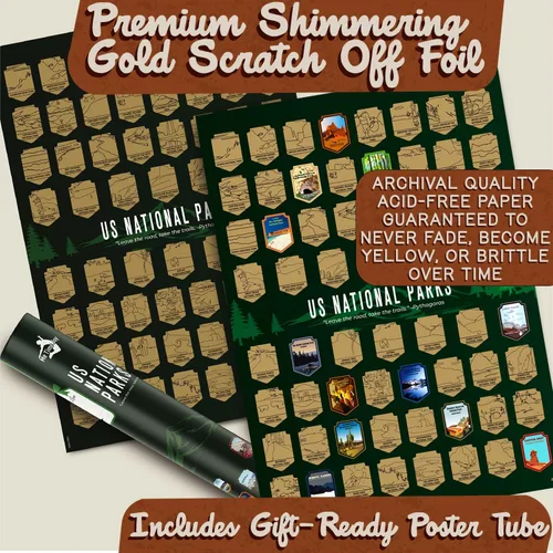 Miniatura 5 de Póster original para raspar los parques nacionales de Estados Unidos con herramienta de rascar, paquete de tubo a prueba de daños listo para regalo