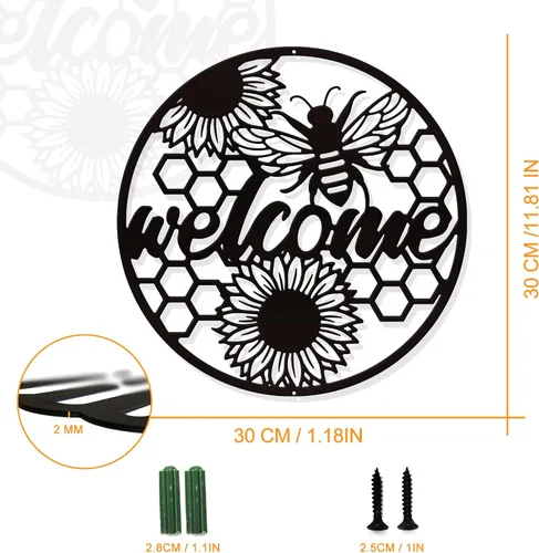 Miniatura 2 de NBEADS Decoración de pared metálica de bienvenida de abeja, decoración negra para colgar en la pared, silueta de hierro, arte de pared