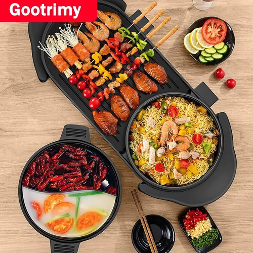 Miniatura 7 de Olla Caliente con Parrilla, Olla Caliente Eléctrica 2 en 1 Shabu Shabu Olla Caliente Barbacoa Coreana, Olla Caliente Desmontable 1200W / Bandeja