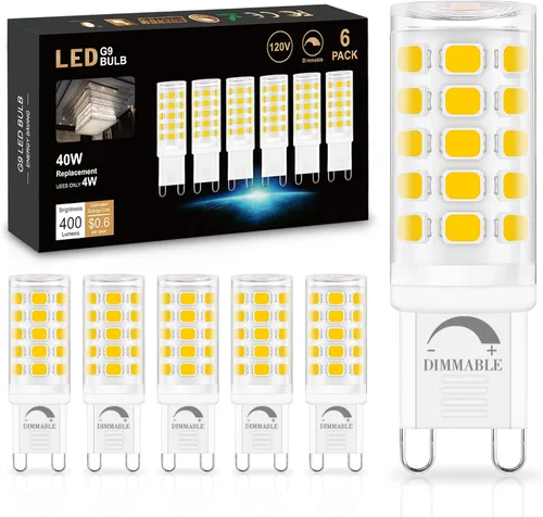 Miniatura 23 de Bombilla LED G9 regulable de 2700 K blanco cálido suave, paquete de 6, T4 G9 de 4 W de reemplazo para 40 vatios de halógeno, base cerámica de doble