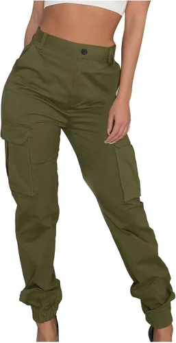 Pantalones deportivos tipo cargo para mujer, estilo casual, de cintura alta, elásticos, rectos, militares, para exteriores, pantalones deportivos de