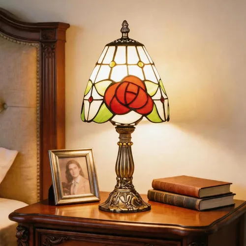 Miniatura 23 de Lámpara de mesa pequeña estilo Tiffany, lámpara de vidrio teñido antiguo de 5 pulgadas, lámpara de mesa de noche para escritorio, para dormitorio
