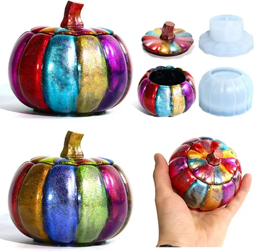 Miniatura 9 de Tarros de calabaza, molde de resina, caja de almacenamiento de Halloween, moldes de silicona, caja de joyería de calabaza, molde de fundición epoxi