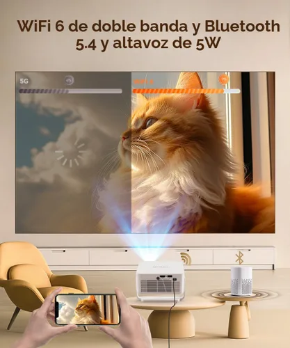 Miniatura 5 de Miniproyector inteligente 2026 compatible con 4K y 8K, portátil con WiFi 6 y Bluetooth 5.4, enfoque automático y corrección trapezoidal vertical