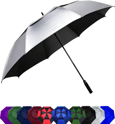 Miniatura 13 de Paraguas de golf extragrande de 62, 68 y 72 pulgadas, con doble dosel ventilado, resistente al viento, impermeable, de apertura automática