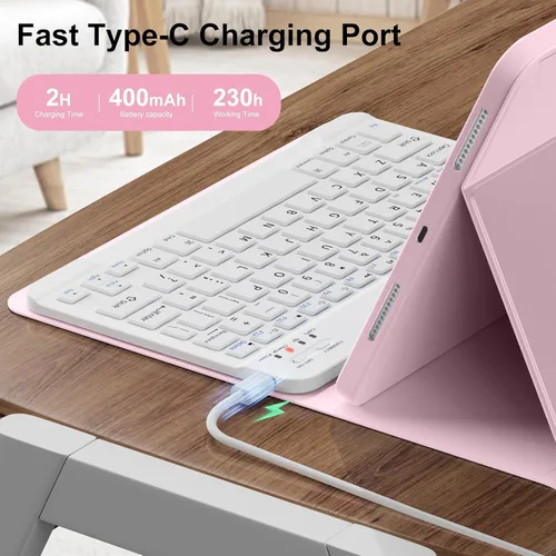 Miniatura 5 de Funda para teclado Galaxy Tab S6 Lite de 10.4 pulgadas 2024/2022/2020, cubierta de teclado Bluetooth magnético desmontable con retroiluminación de 7