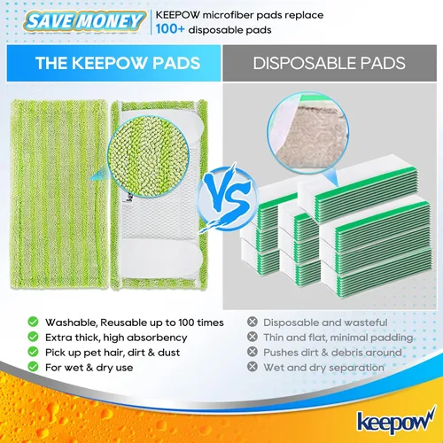 Miniatura 4 de KEEPOW Almohadillas reutilizables para trapeador compatibles con Swiffer Sweeper – Recambios de limpieza de pisos de microfibra lavables para uso