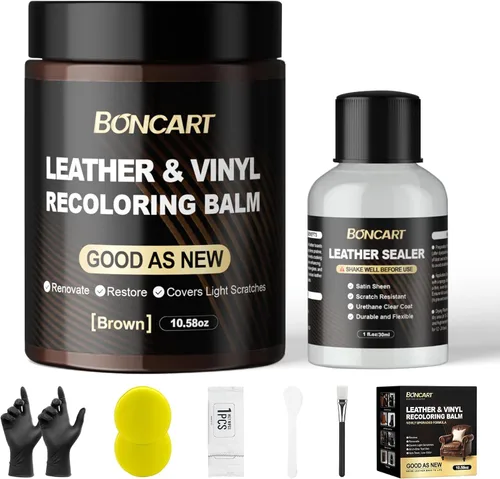 Miniatura 8 de Bálsamo recolorante de cuero con sellador de cuero, restaurador de color de cuero de 10.58 onzas, kit de reparación de cuero para muebles de vinilo