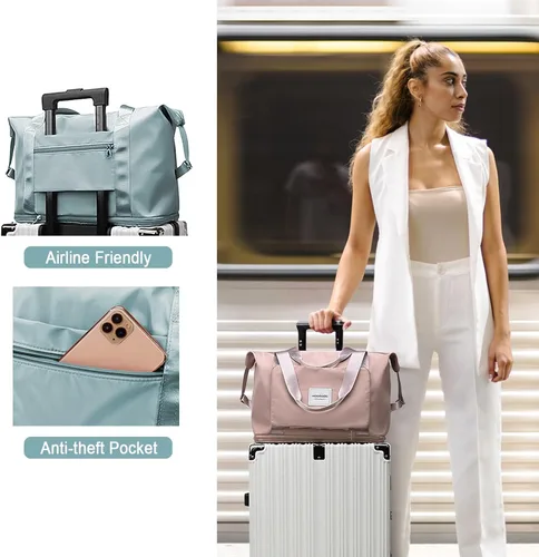Miniatura 6 de WOOMADA Bolsa de viaje plegable, bolsas de fin de semana para mujer, bolsa de mano con espacio expandible, bolsas de transporte para aviones