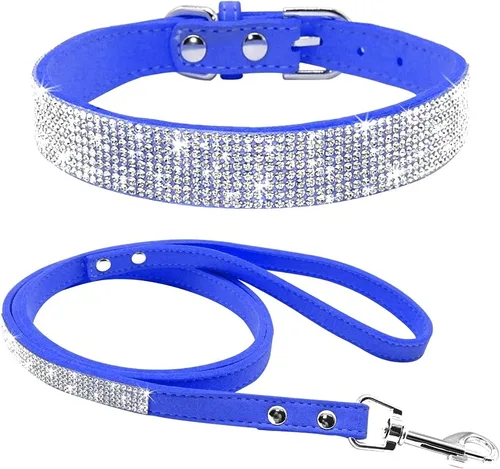Miniatura 5 de Conjunto de Collar y Correa para Mascotas, Bonito y Deslumbrante de Ante Suave con Diamantes de Imitación de Cristal, Collar y Correa para Gatos