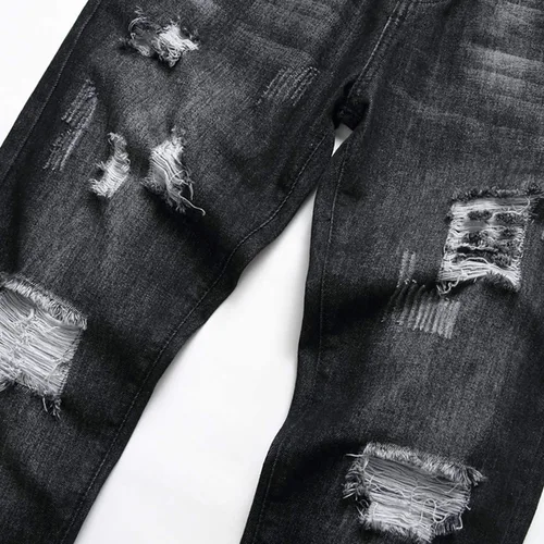 Miniatura 3 de Jeans rasgados para hombre, ajustados, ajuste regular, pierna cónica, desgastados, pantalones de mezclilla para hombre con agujero